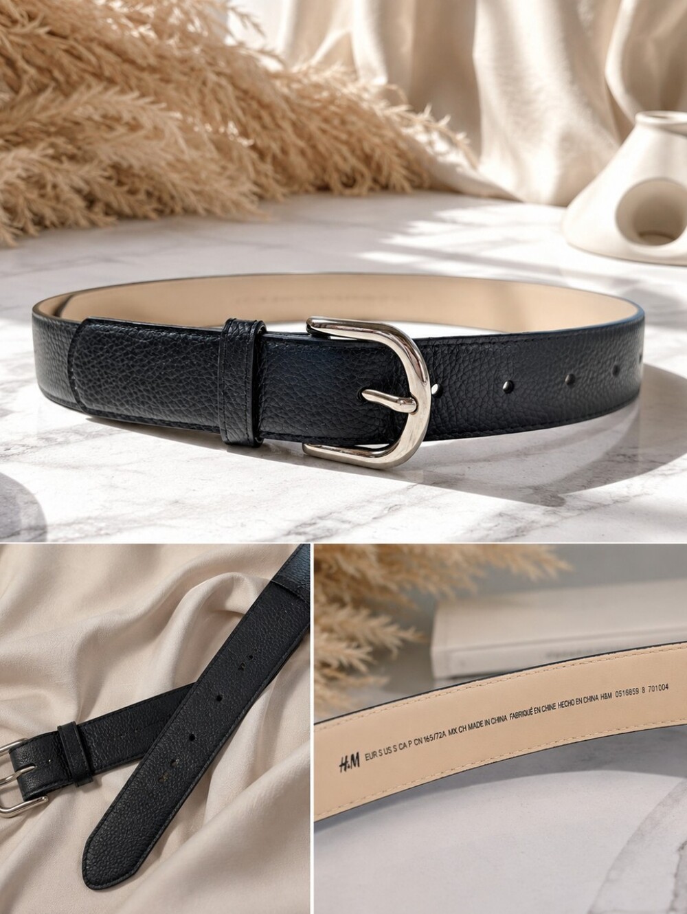 H&M Black Belt with Silver Buckle